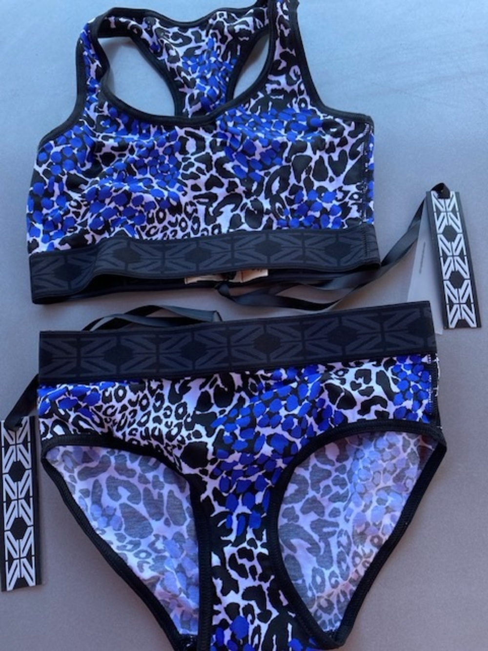 Women’s Leopard Print Sports Bra & Bikini Set - Blue